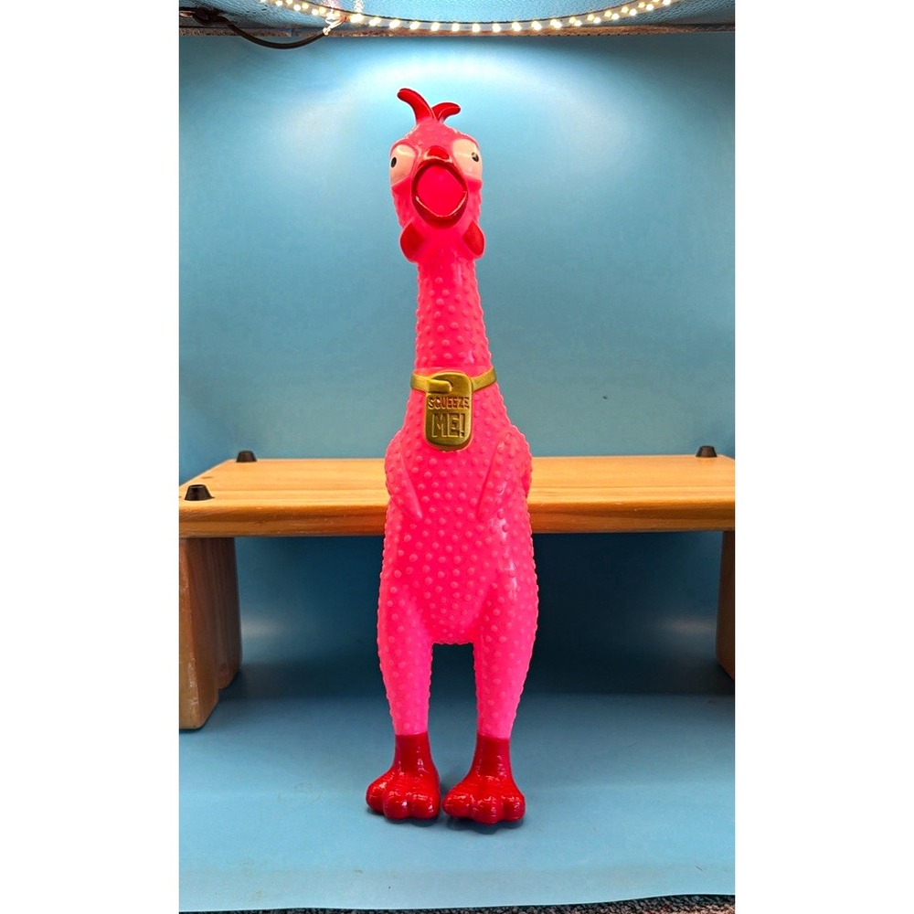 Forum Novelties Squeeze Me Pink Rubber Squeaky Chicken Chew Toy, Size L